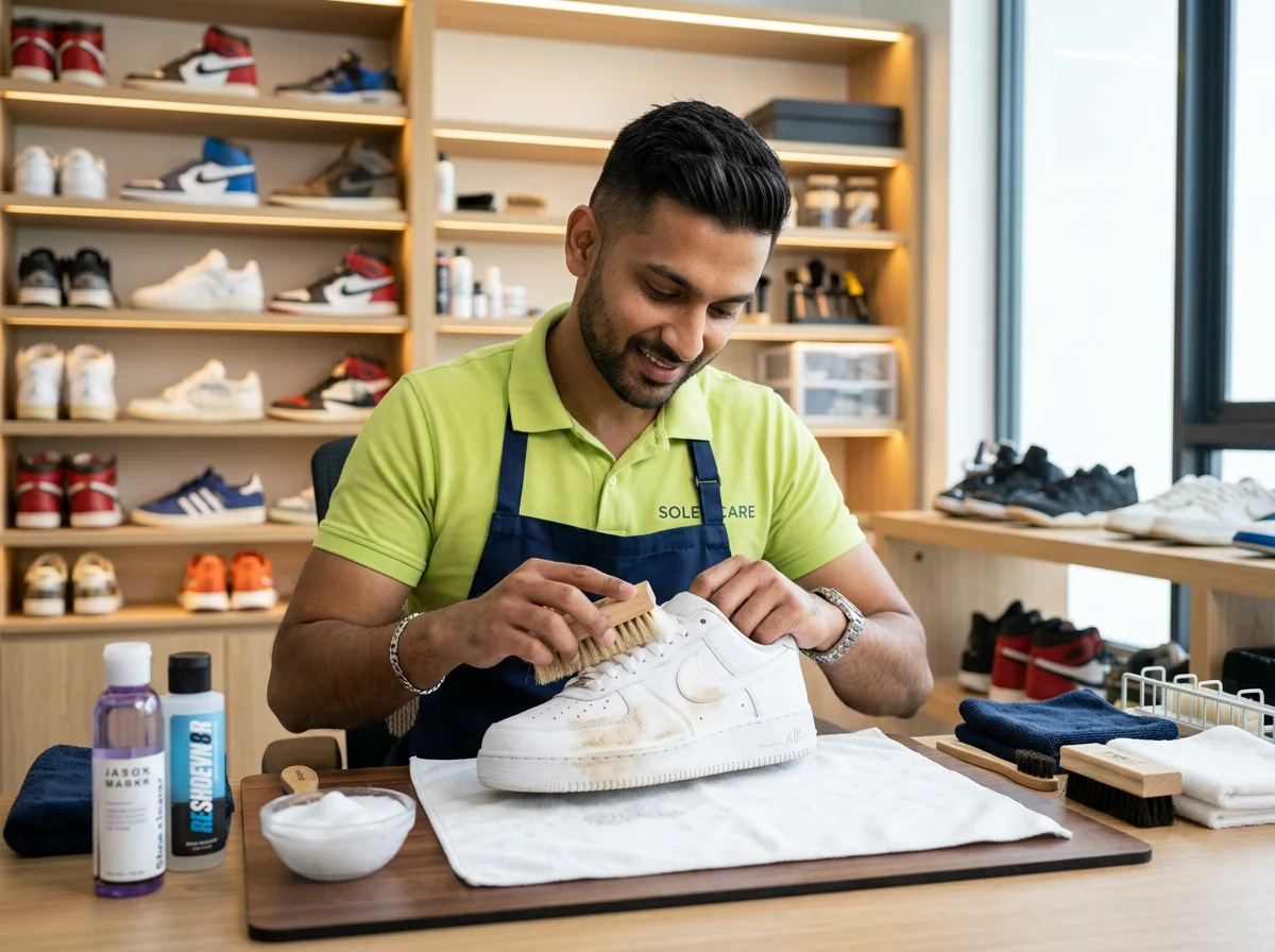 Shoe Cleaning & Restoration in progress at Qsec Dryclean Studio