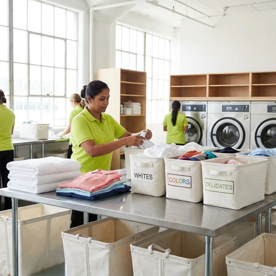 Inspecting and sorting garments by fabric
